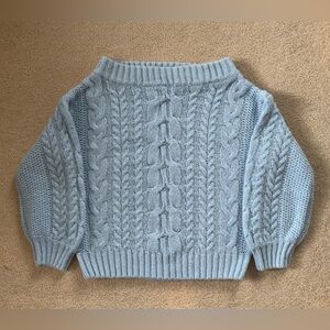 Military Hippie light blue cable knit wool blend off  shoulder‎ sweater women S